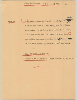 Primary view of object titled '[News Script: Water researchers]'.