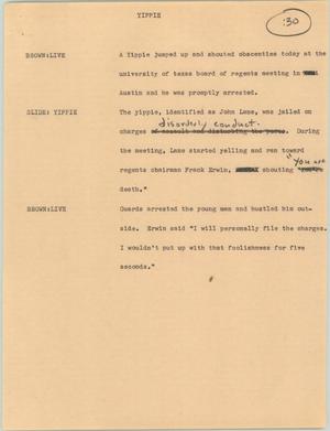 Primary view of object titled '[News Script: Yippie]'.