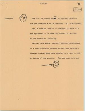 Primary view of object titled '[News Script: Missile]'.