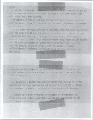 Primary view of object titled '[News Script: Texas institutions updates]'.