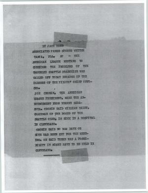 Primary view of object titled '[News Script: American league meeting postponed]'.