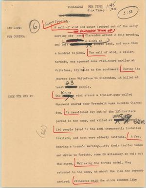 Primary view of object titled '[News Script: Tornadoes]'.