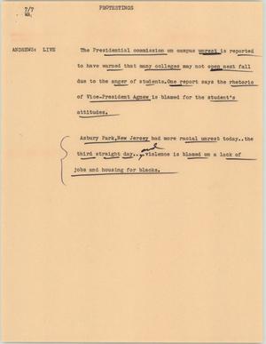 Primary view of object titled '[News Script: Protestings]'.