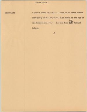 Primary view of object titled '[News Script: Golden oldie]'.