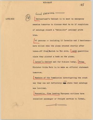 Primary view of object titled '[News Script: Mid-East]'.