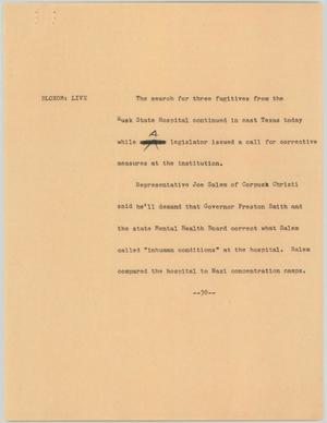 Primary view of object titled '[News Script: Hospital escapees]'.