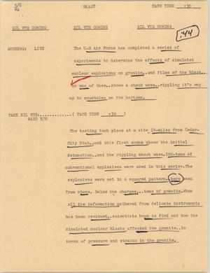 Primary view of object titled '[News Script: Nuclear testing]'.