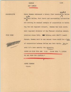 Primary view of object titled '[News Script: Airport cooperation deemed unusual]'.