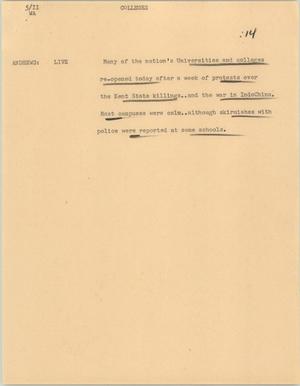 Primary view of object titled '[News Script: Colleges reopened after protests]'.
