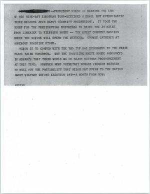 Primary view of object titled '[News Script: Nixon ending his European tour]'.