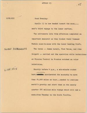 Primary view of object titled '[News Script: Apollo 13]'.