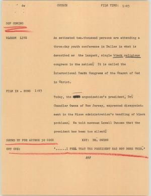 Primary view of object titled '[News Script: Church]'.