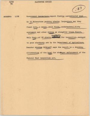 Primary view of object titled '[News Script: Slaughter houses]'.