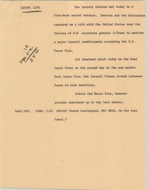 Primary view of object titled '[News Script: Israeli cabinet meeting]'.