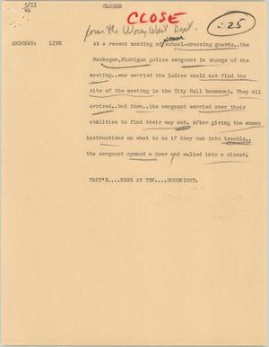Primary view of object titled '[News Script: School crossing guard meeting]'.