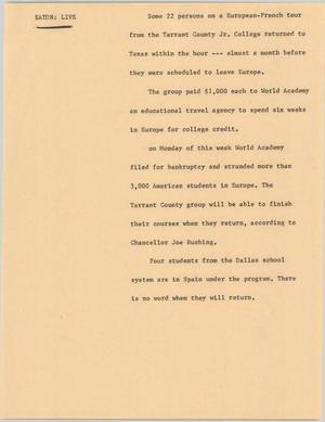 Primary view of object titled '[News Script: TCJC tour]'.