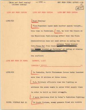 Primary view of object titled '[News Script: Vice President Agnew and Vietnam update]'.