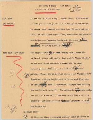 Primary view of object titled '[News Script: Pop, rock & brass]'.