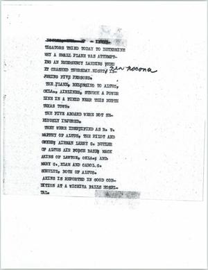 Primary view of object titled '[News Script: Plane crash investigation]'.