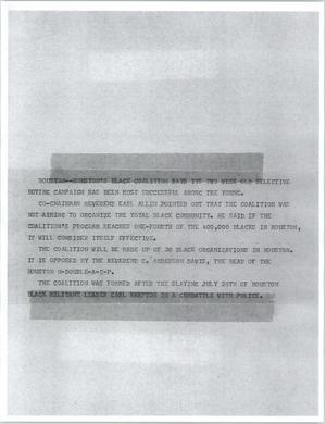 Primary view of object titled '[News Script: Houston's Black coalition]'.