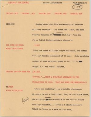 Primary view of object titled '[News Script: Flight anniversary]'.