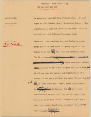 Primary view of object titled '[News Script: Bombeck]'.