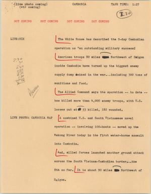 Primary view of object titled '[News Script: White House comments on Cambodia]'.