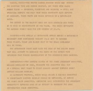 Primary view of object titled '[News Script: Rubber workers union/ Apollo 13/ Justice Douglas ]'.