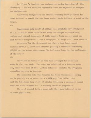Primary view of object titled '[News Script: Rice President Resigns/Congressman Dowdy]'.