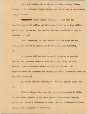 Primary view of object titled '[News Script: Richland college & Fort Worth shooting]'.