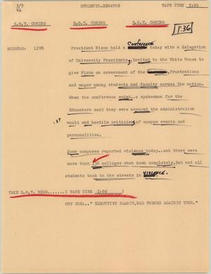 Primary view of object titled '[News Script: University President confer with Nixon]'.