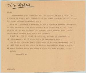 Primary view of object titled '[News Script: Toll roads]'.