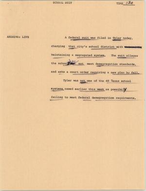 Primary view of object titled '[News Script: School suit]'.