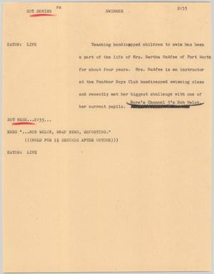 Primary view of object titled '[News Script: Swimmer]'.