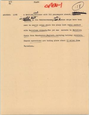 Primary view of object titled '[News Script: Plane]'.