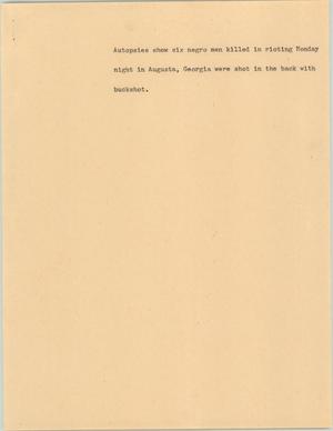 Primary view of object titled '[News Script: Autopsies of dead rioters]'.