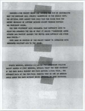 Primary view of object titled '[News Script: Tass Statement and My Lai]'.