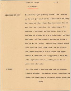 Primary view of object titled '[News Script: Texas University protests]'.