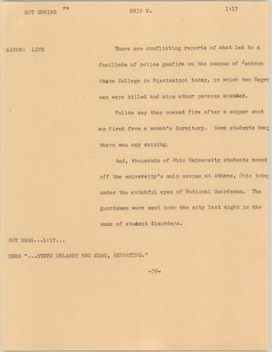 Primary view of object titled '[News Script: Mississippi college gunfire reports]'.