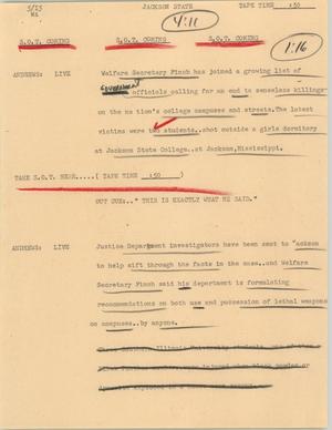 Primary view of object titled '[News Script: Protests against college protests]'.