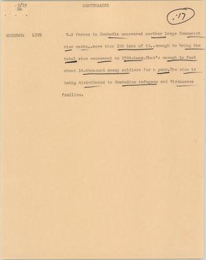 Primary view of object titled '[News Script: Cambodian rice caches]'.