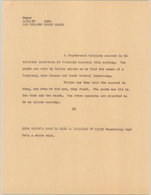 Primary view of object titled '[News Script: Burglar hospitalized]'.