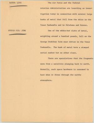 Primary view of object titled '[News Script: Falling metal sparks investigation]'.