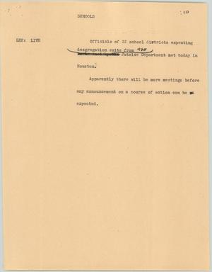 Primary view of object titled '[News Script: Schools]'.