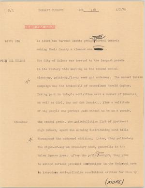 Primary view of object titled '[News Script: Tarrant cleanup]'.