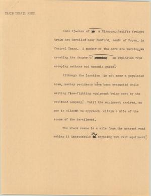 Primary view of object titled '[News Script: Train derailment]'.
