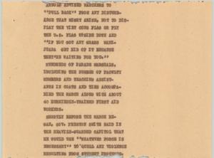 Primary view of object titled '[News Script: Comments on student protests]'.