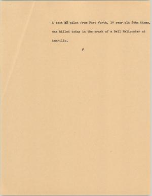 Primary view of object titled '[News Script: Bell helicopter crash]'.