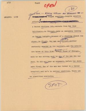 Primary view of object titled '[News Script: Plane]'.