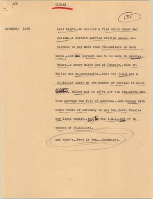 Primary view of object titled '[News Script: Pay back taxes]'.